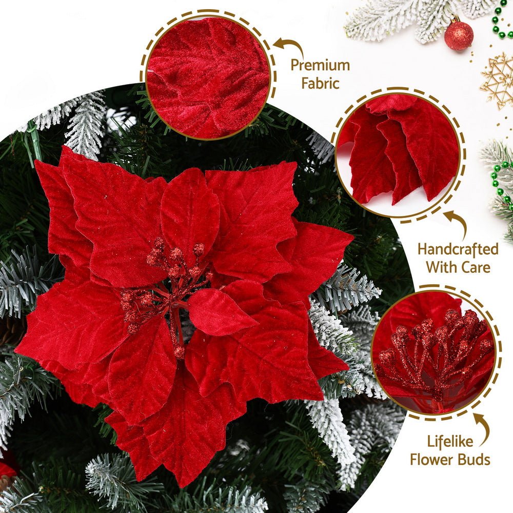 Jingle Jollys 14Pcs Christmas Tree Flowers Set Xmas Garland Wreath Ornaments Red - SportZone.co.nz