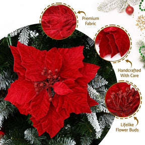 Jingle Jollys 14Pcs Christmas Tree Flowers Set Xmas Garland Wreath Ornaments Red - SportZone.co.nz