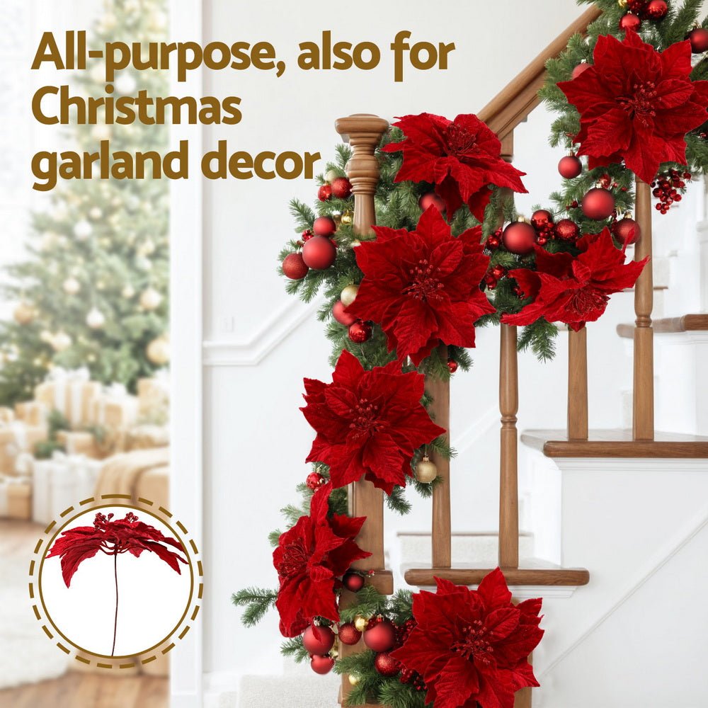 Jingle Jollys 14Pcs Christmas Tree Flowers Set Xmas Garland Wreath Ornaments Red - SportZone.co.nz