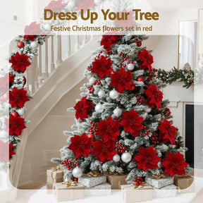 Jingle Jollys 14Pcs Christmas Tree Flowers Set Xmas Garland Wreath Ornaments Red - SportZone.co.nz
