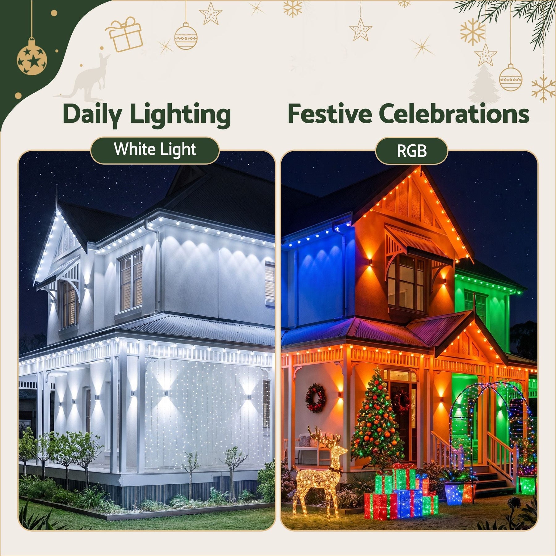 Jingle Jollys 15M Christmas Lights Permanent String Eaves Light 36 LED Decoration - SportZone.co.nz