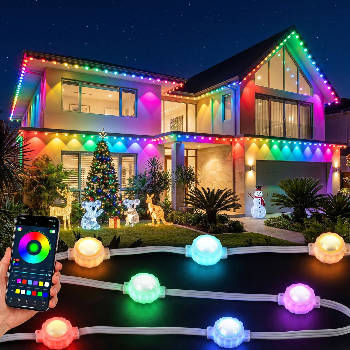 Jingle Jollys 15M Christmas Lights Permanent String Eaves Light 36 LED Decoration - SportZone.co.nz