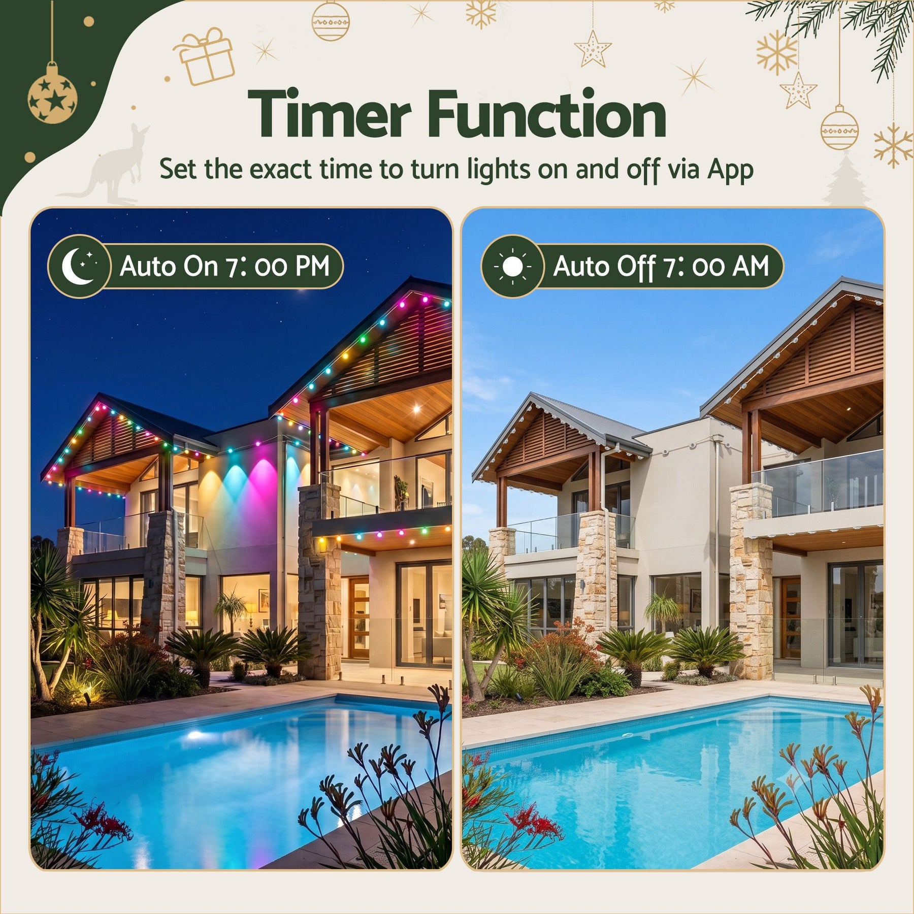 Jingle Jollys 15M Christmas Lights Permanent String Eaves Light 36 LED Decoration - SportZone.co.nz