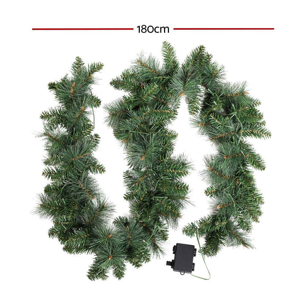 Jingle Jollys 1.8m Christmas Garland with LED lights Party Xmas Decorations - SportZone.co.nz