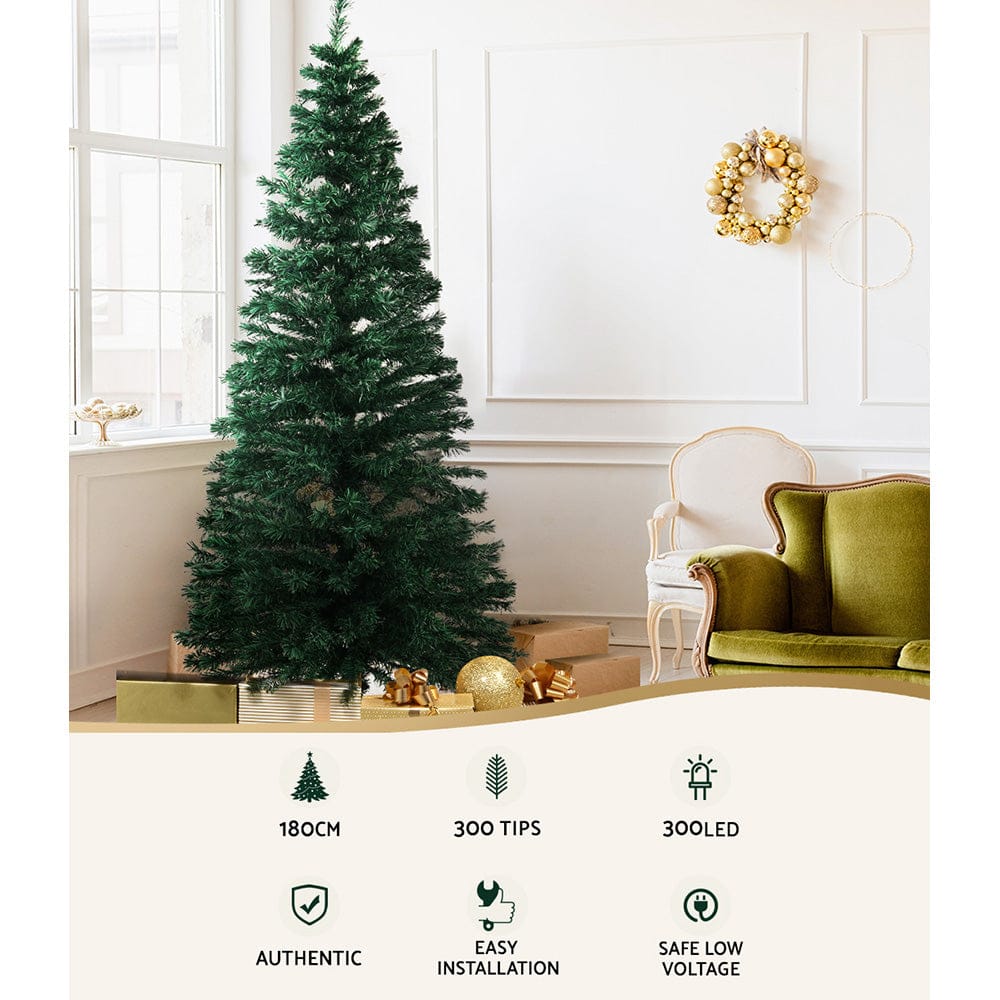 Jingle Jollys 1.8m Christmas Tree Optic Fibre LED Xmas tree 300 Tips - SportZone.co.nz