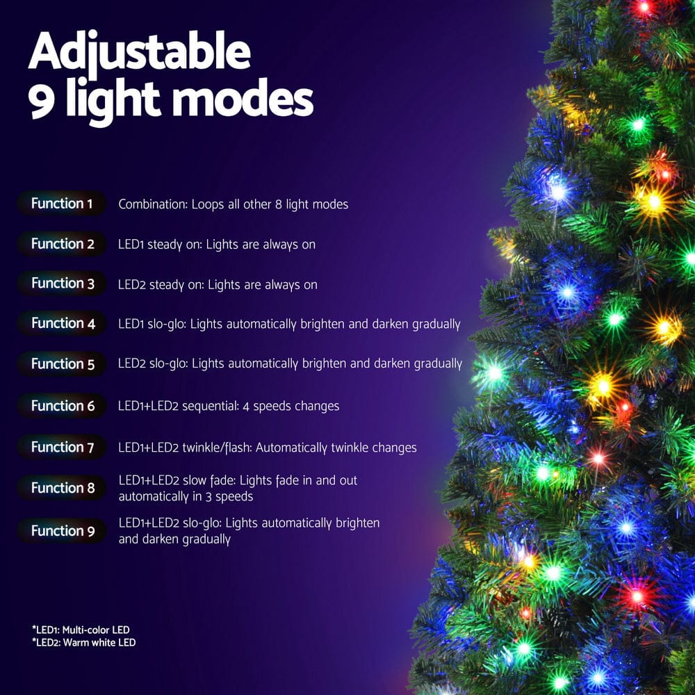 Jingle Jollys 1.8M Pre-lit Christmas Tree 8 Mode Multi Colour 200 LED Light Xmas - SportZone.co.nz