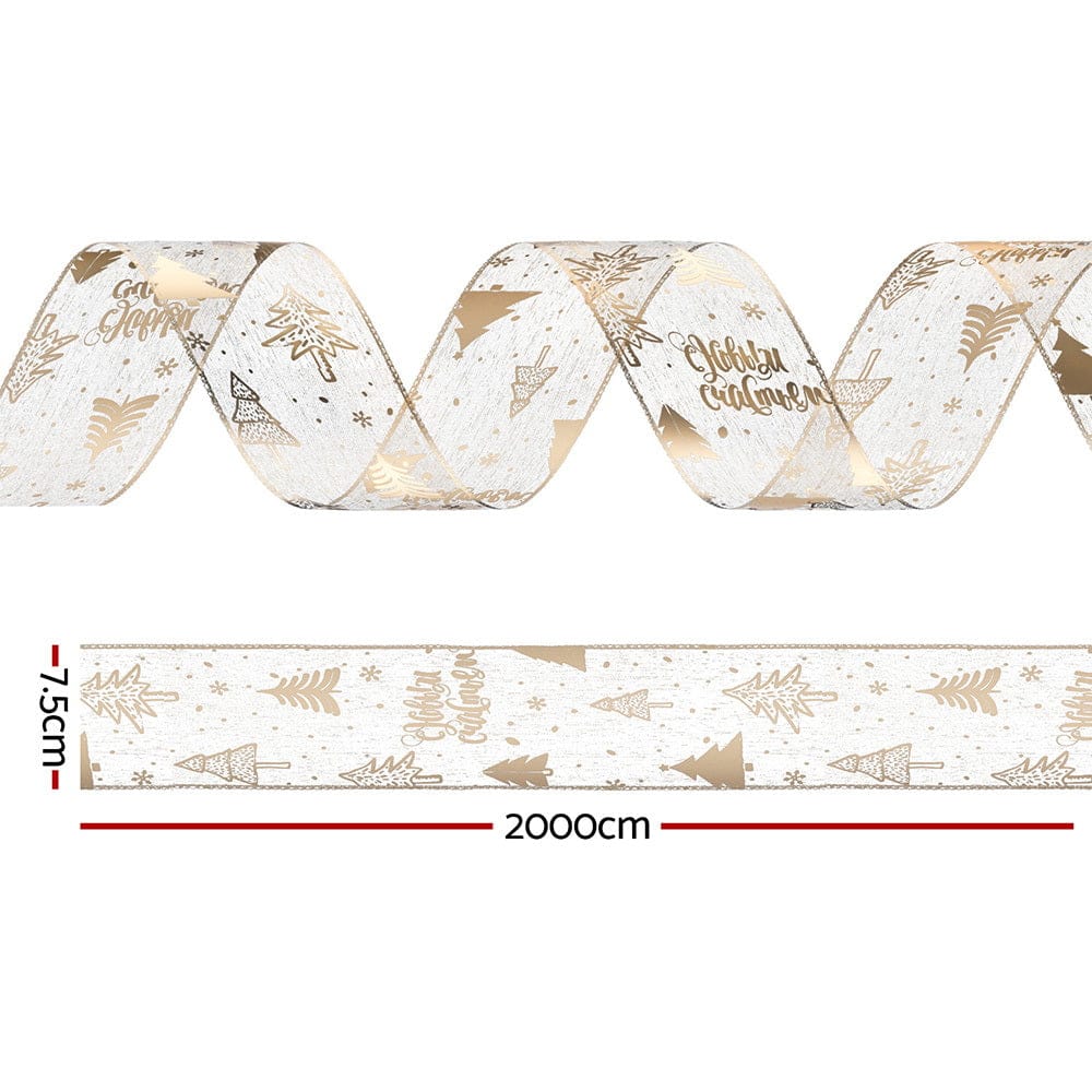 Jingle Jollys 20M Christmas Ribbon Roll Bow Printed Xmas Tree Decor Gift Gold - SportZone.co.nz