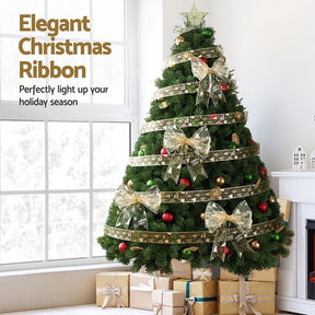 Jingle Jollys 20M Christmas Ribbon Roll Bow Printed Xmas Tree Decor Gift Gold - SportZone.co.nz