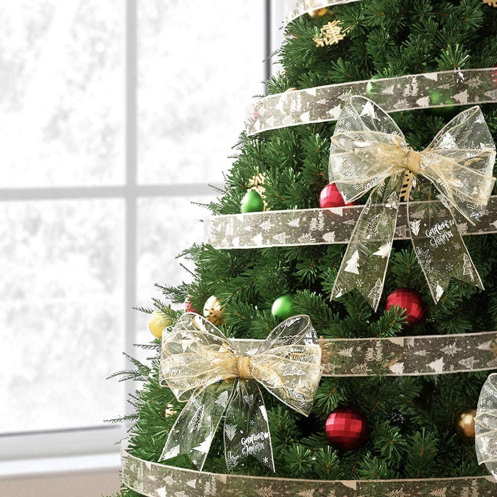 Jingle Jollys 20M Christmas Ribbon Roll Bow Printed Xmas Tree Decor Gift Gold - SportZone.co.nz
