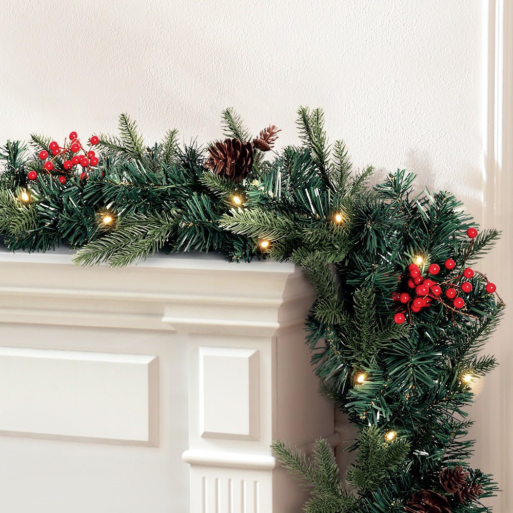 Jingle Jollys 2.4m Christmas Garland with LED Lights Decorations Xmas Party - SportZone.co.nz