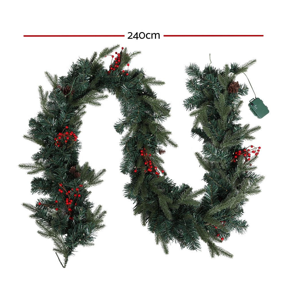 Jingle Jollys 2.4m Christmas Garland with LED Lights Decorations Xmas Party - SportZone.co.nz