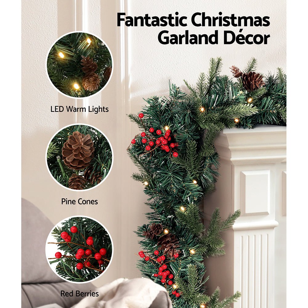Jingle Jollys 2.4m Christmas Garland with LED Lights Decorations Xmas Party - SportZone.co.nz