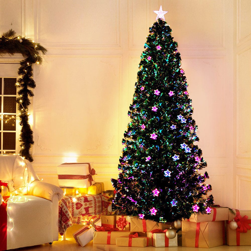 Jingle Jollys 2.4m Christmas Tree Optic Fibre LED Xmas tree Multi Colour - SportZone.co.nz