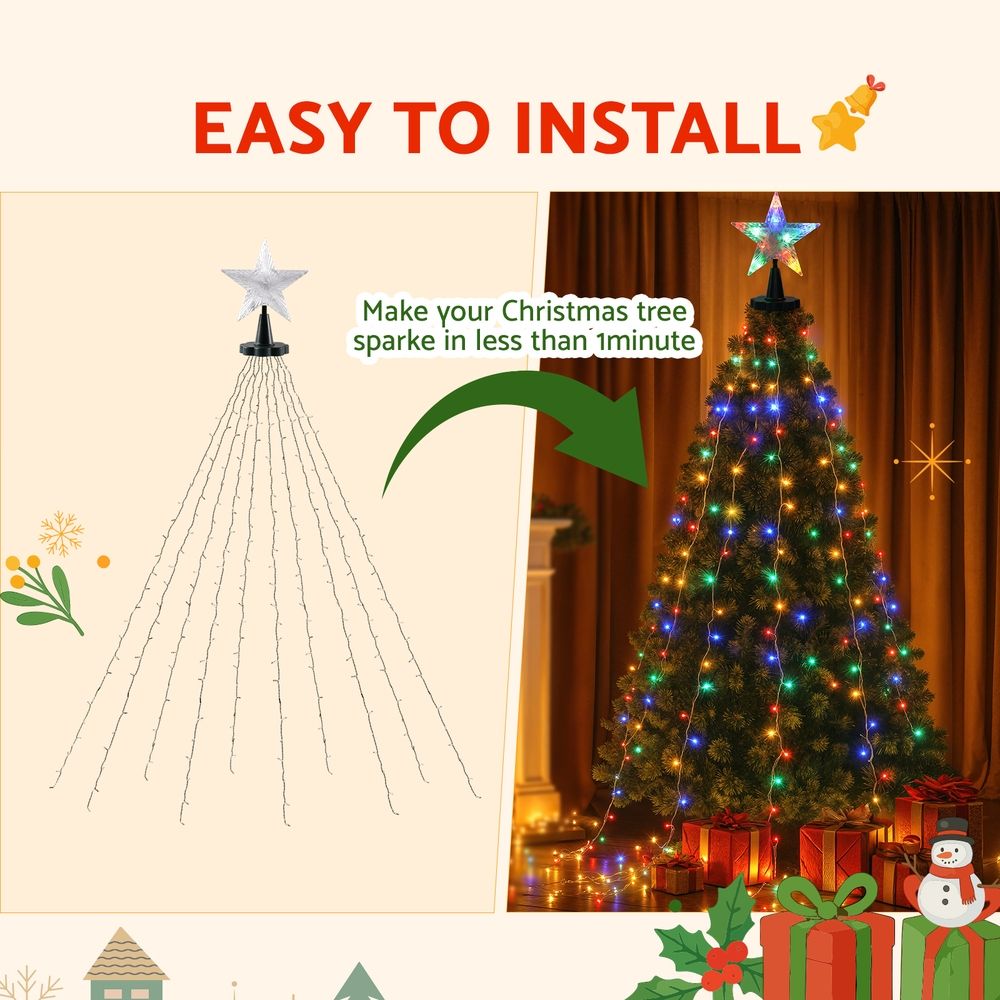 Jingle Jollys 2.5M Christmas Lights Waterfall String Light 300 LED Star Topper - SportZone.co.nz
