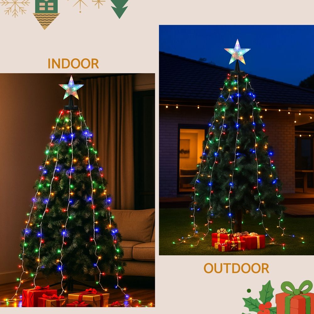 Jingle Jollys 2.5M Christmas Lights Waterfall String Light 300 LED Star Topper - SportZone.co.nz