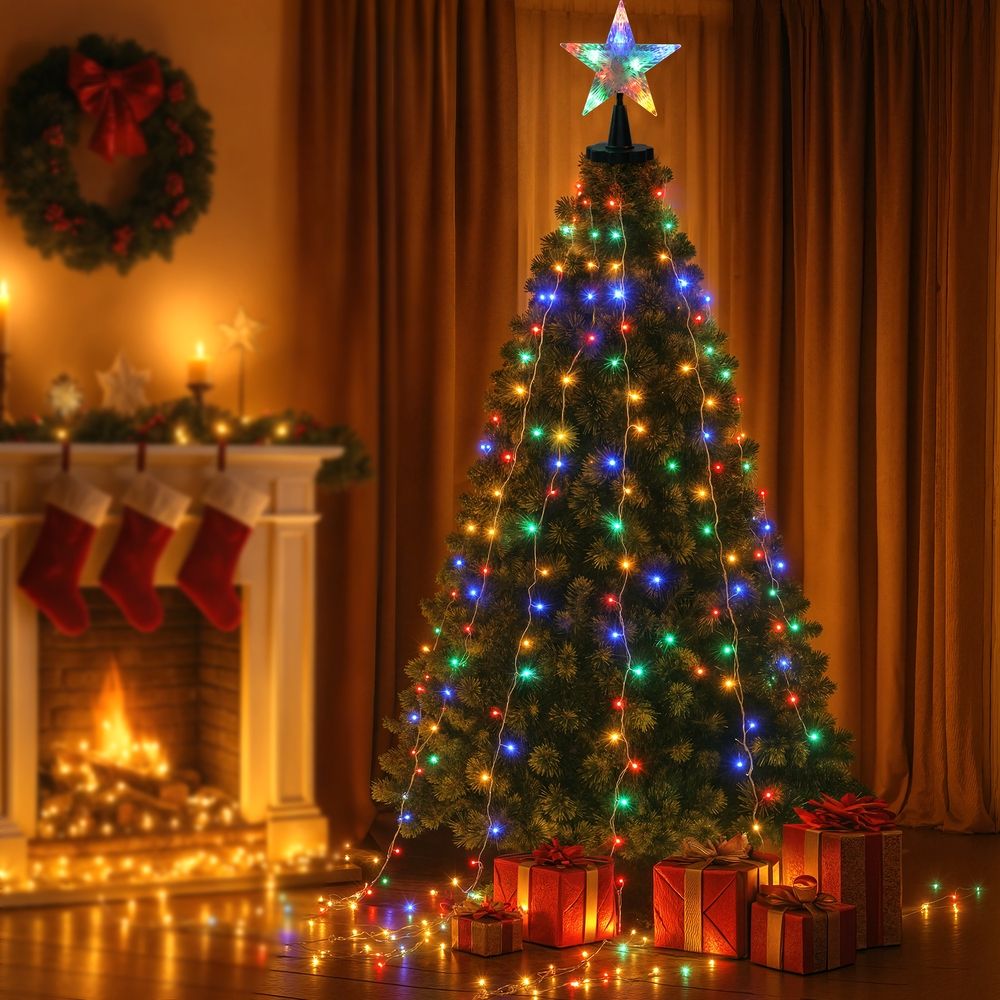 Jingle Jollys 2.5M Christmas Lights Waterfall String Light 300 LED Star Topper - SportZone.co.nz
