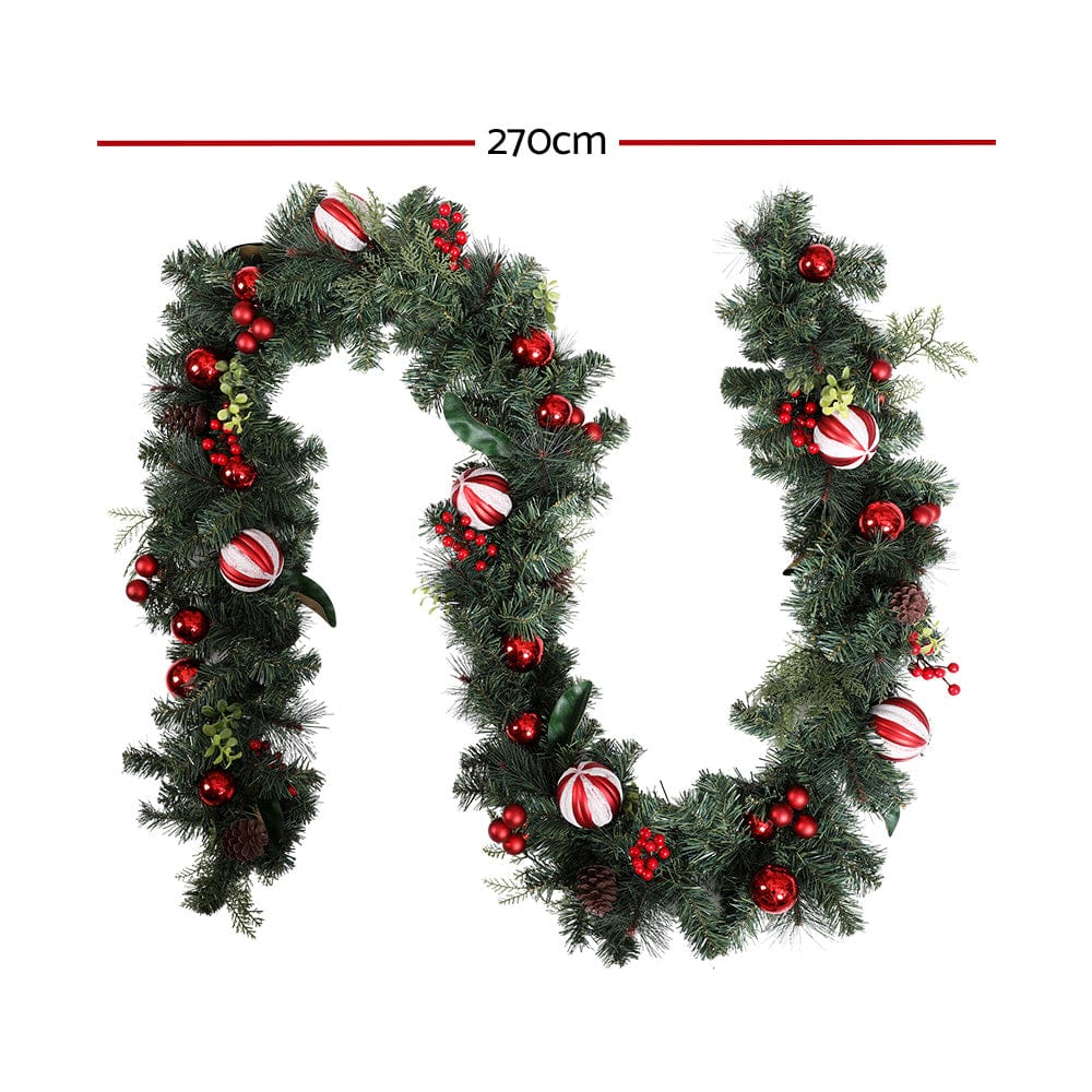 Jingle Jollys 2.7m Christmas Garland with Decorations Xmas Wedding Party - SportZone.co.nz