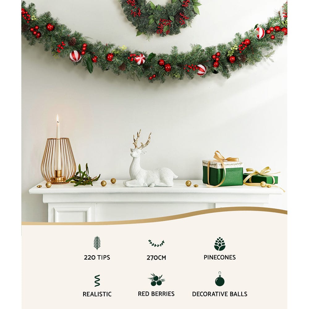 Jingle Jollys 2.7m Christmas Garland with Decorations Xmas Wedding Party - SportZone.co.nz