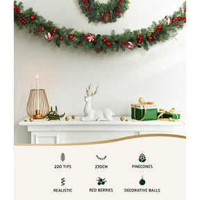 Jingle Jollys 2.7m Christmas Garland with Decorations Xmas Wedding Party - SportZone.co.nz