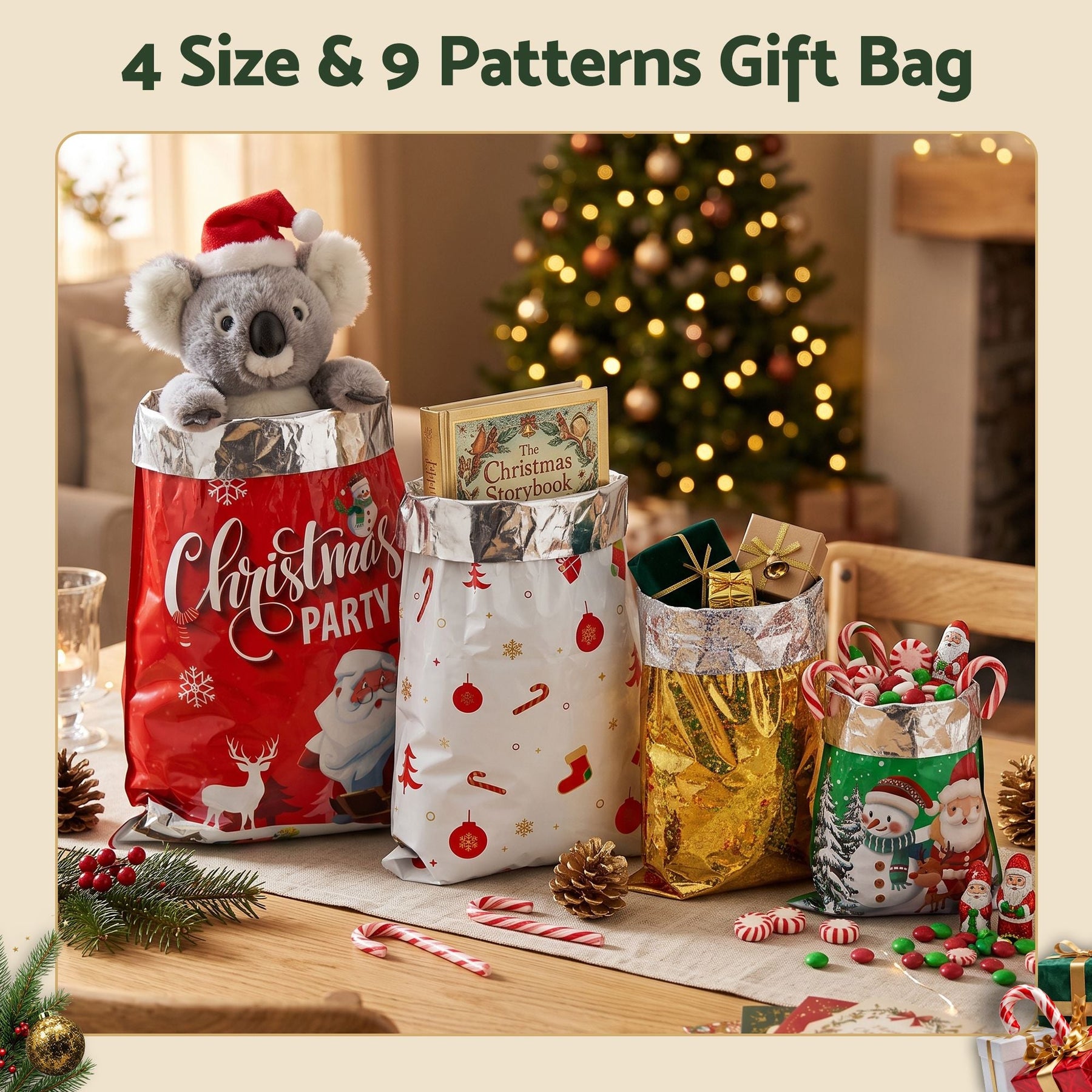Jingle Jollys 27PCS Christmas Gift Bags Large Medium Small 9 Christmas Designs Set - SportZone.co.nz