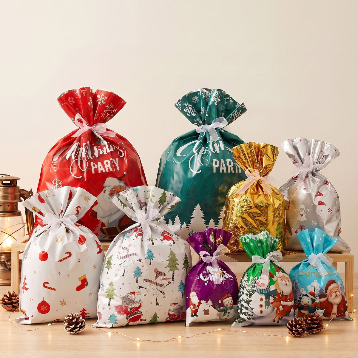 Jingle Jollys 27PCS Christmas Gift Bags Large Medium Small 9 Christmas Designs Set - SportZone.co.nz
