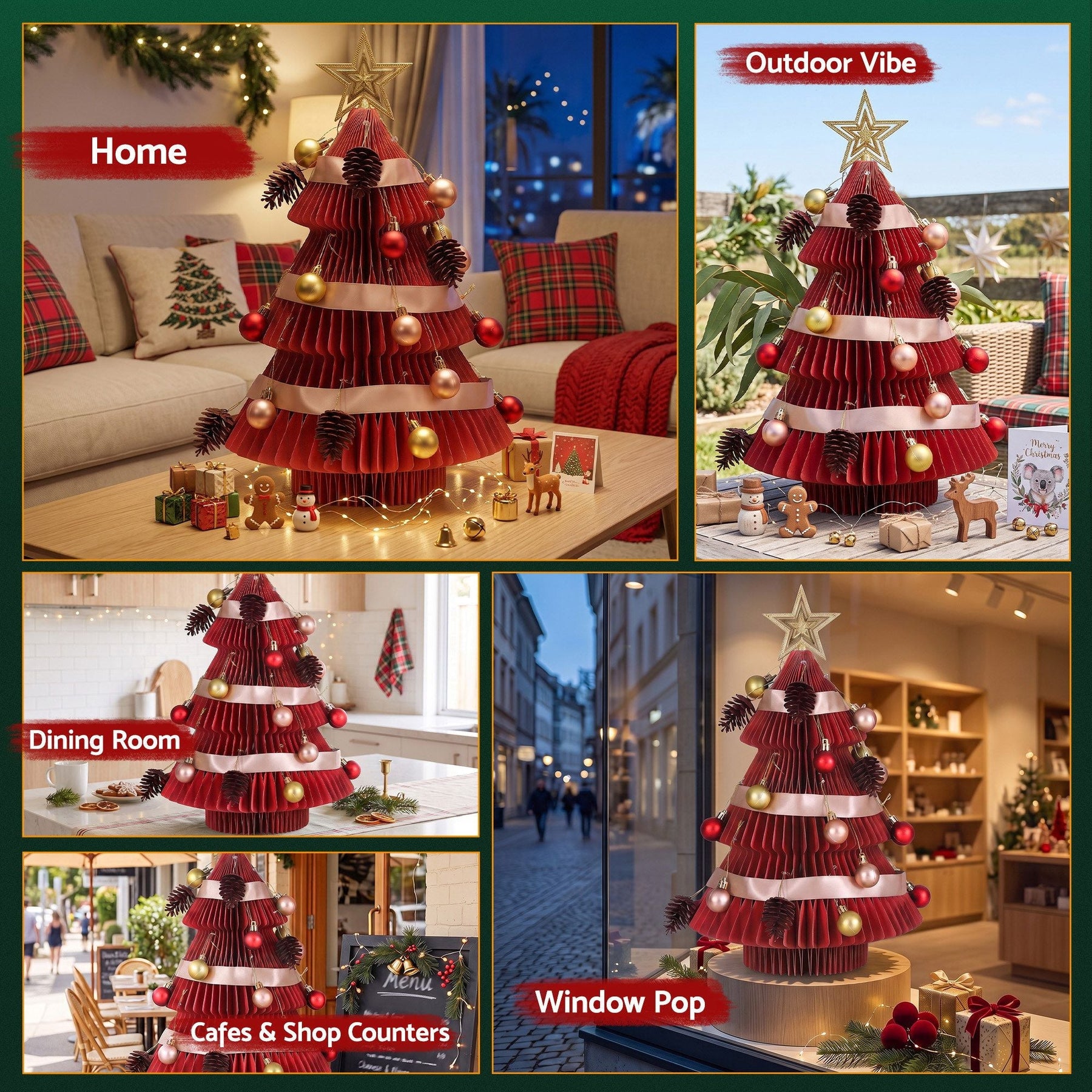Jingle Jollys 2X Folding Christmas Tree 47CM Xmas Table Decorations Red&Green - SportZone.co.nz