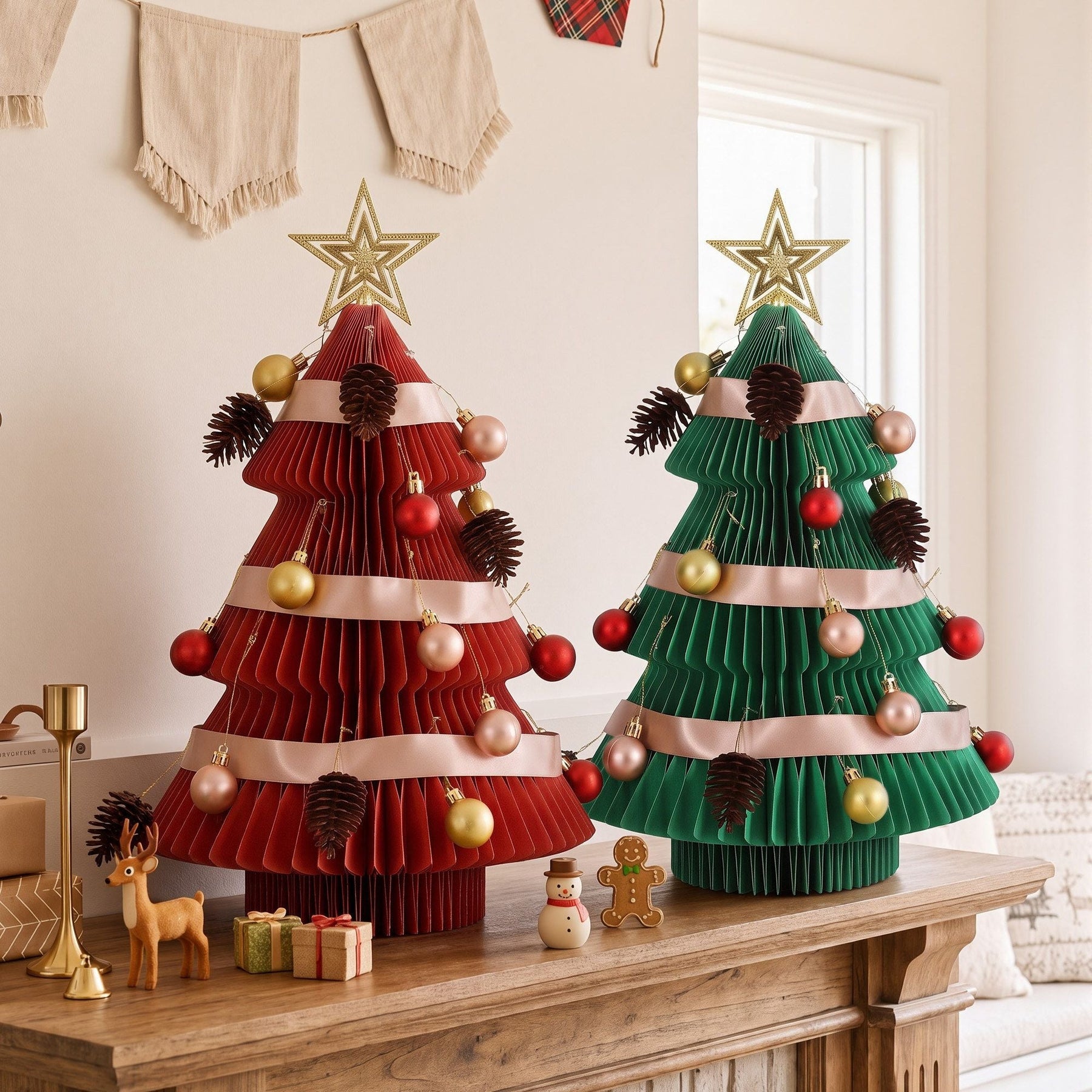 Jingle Jollys 2X Folding Christmas Tree 47CM Xmas Table Decorations Red&Green - SportZone.co.nz