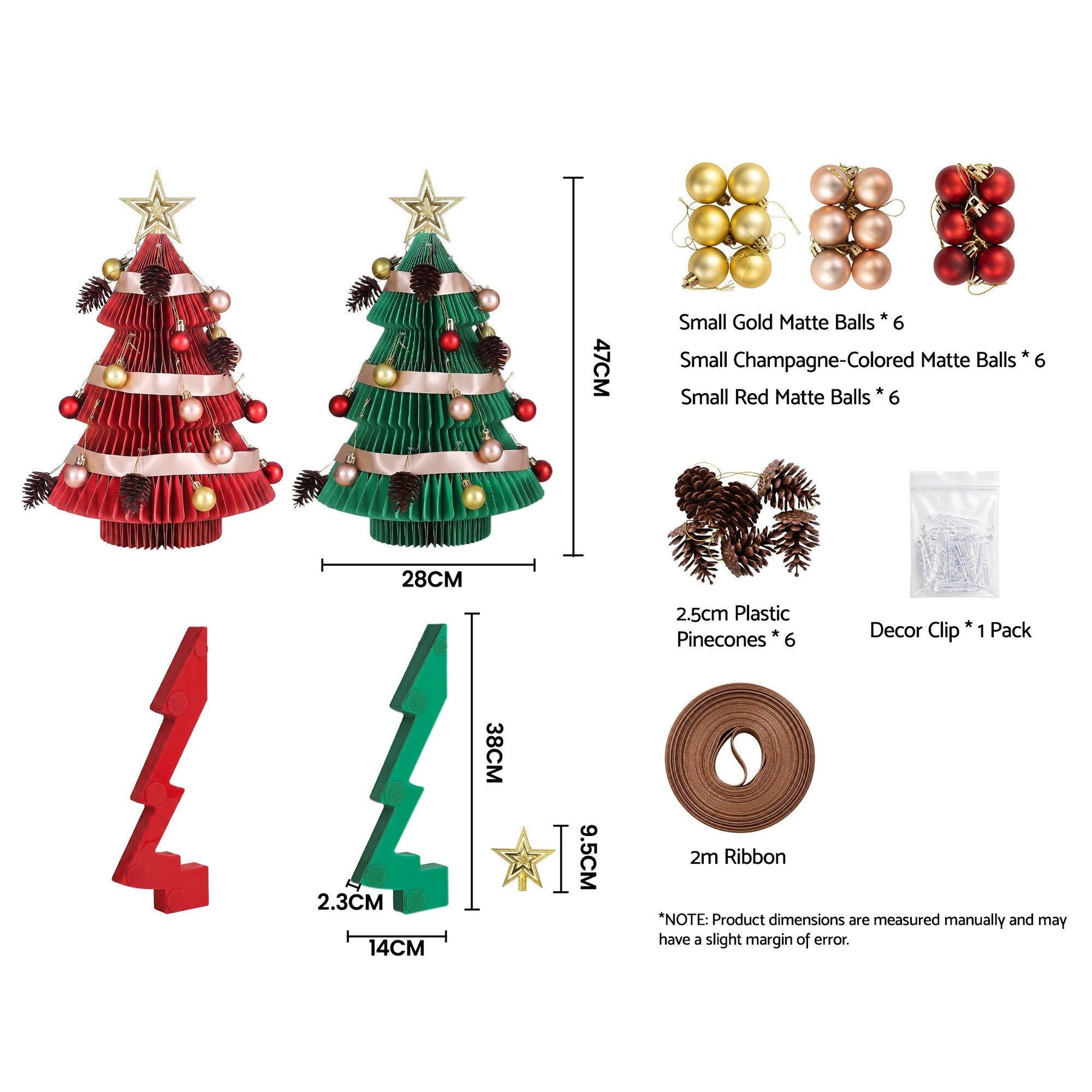 Jingle Jollys 2X Folding Christmas Tree 47CM Xmas Table Decorations Red&Green - SportZone.co.nz