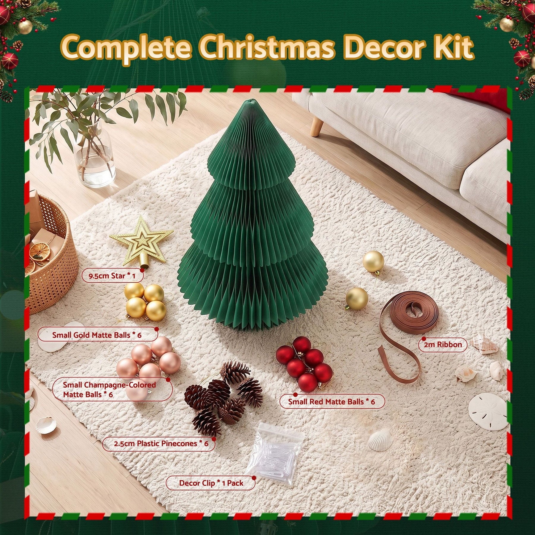 Jingle Jollys 2X Folding Christmas Tree 47CM Xmas Table Decorations Red&Green - SportZone.co.nz