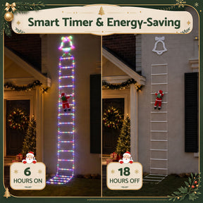 Jingle Jollys 3.5M Christmas Lights 300 LED Ladder Light with Santa Claus Decor - SportZone.co.nz