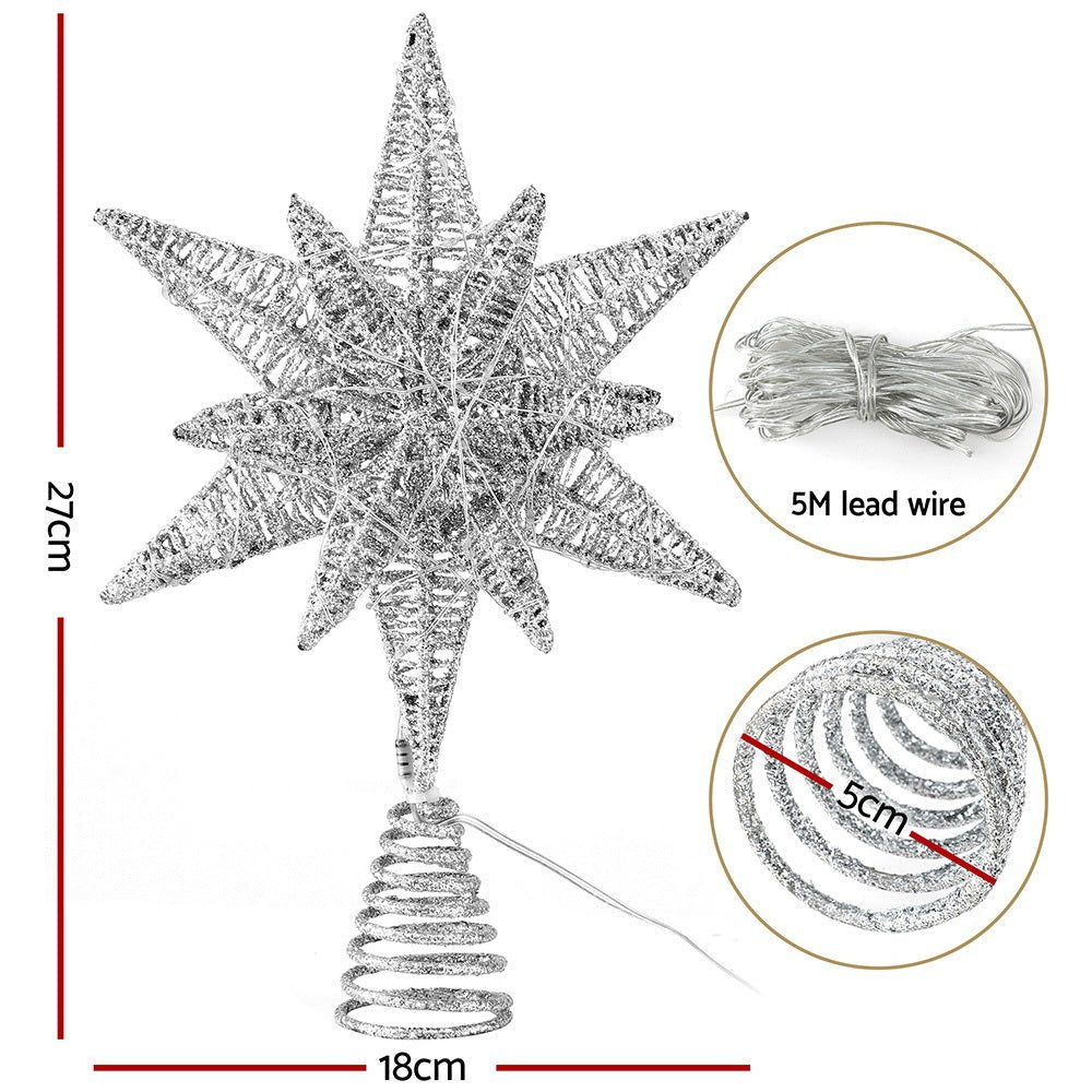 Jingle Jollys 3D Christmas Tree Topper Star LED Decorations Xmas Party Timer - SportZone.co.nz