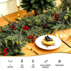 Jingle Jollys 3M Christmas Garland Pre-lit LED with Pine Cones Xmas Decor Green - SportZone.co.nz
