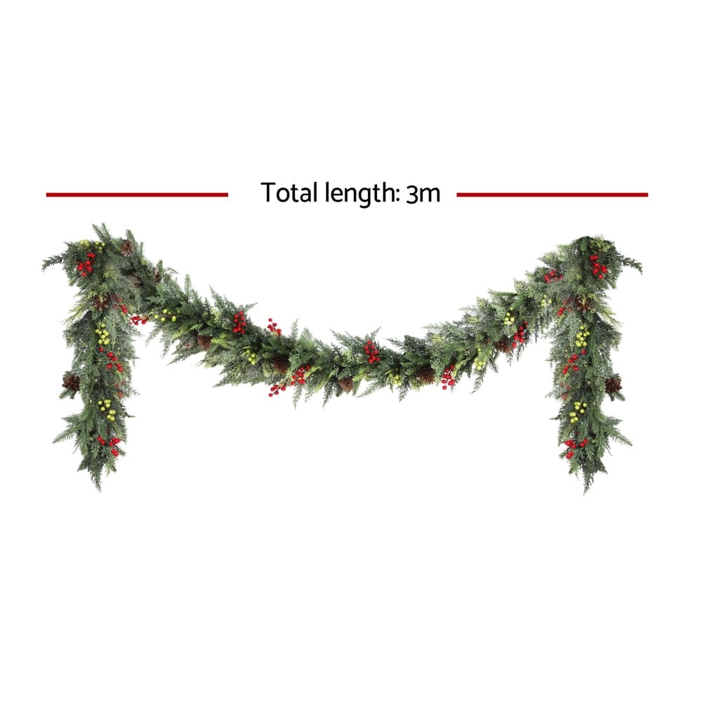 Jingle Jollys 3M Christmas Garland Pre-lit LED with Pine Cones Xmas Decor Green - SportZone.co.nz