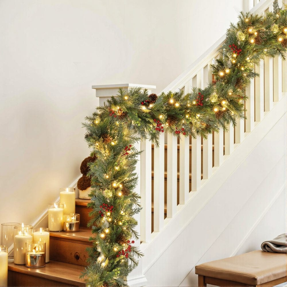 Jingle Jollys 3M Christmas Garland Pre-lit LED with Pine Cones Xmas Decor Green - SportZone.co.nz