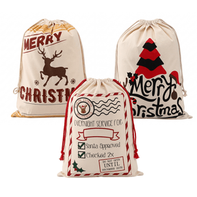 Jingle Jollys 3PCS Christmas Santa Sacks Large Reusable Personalised Canvas Gift Storage Bags - SportZone.co.nz