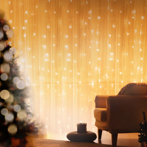 Jingle Jollys 3X3M Christmas Lights Curtain String Light 300 LED Warm White - SportZone.co.nz