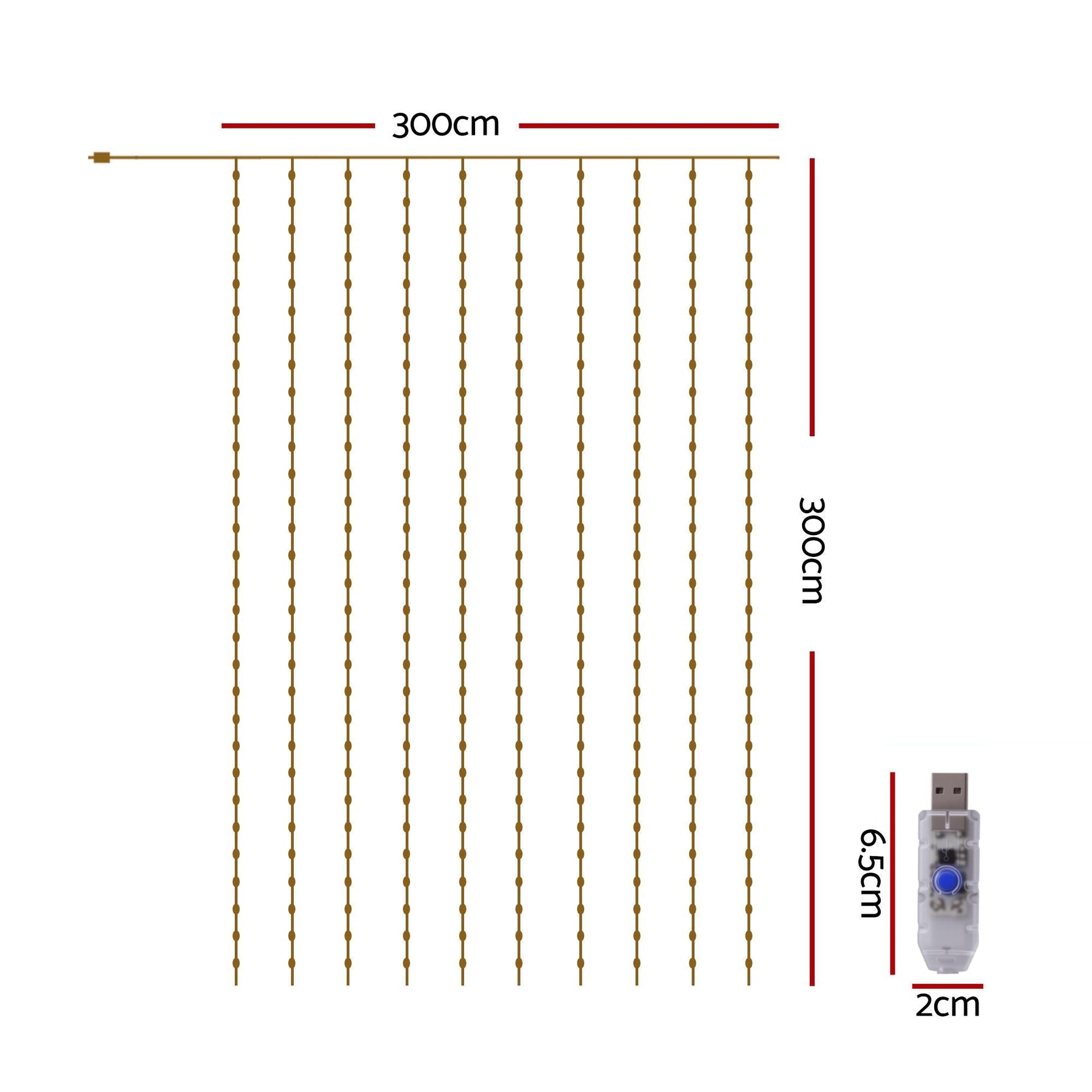 Jingle Jollys 3X3M Christmas Lights Curtain String Light 300 LED Warm White - SportZone.co.nz