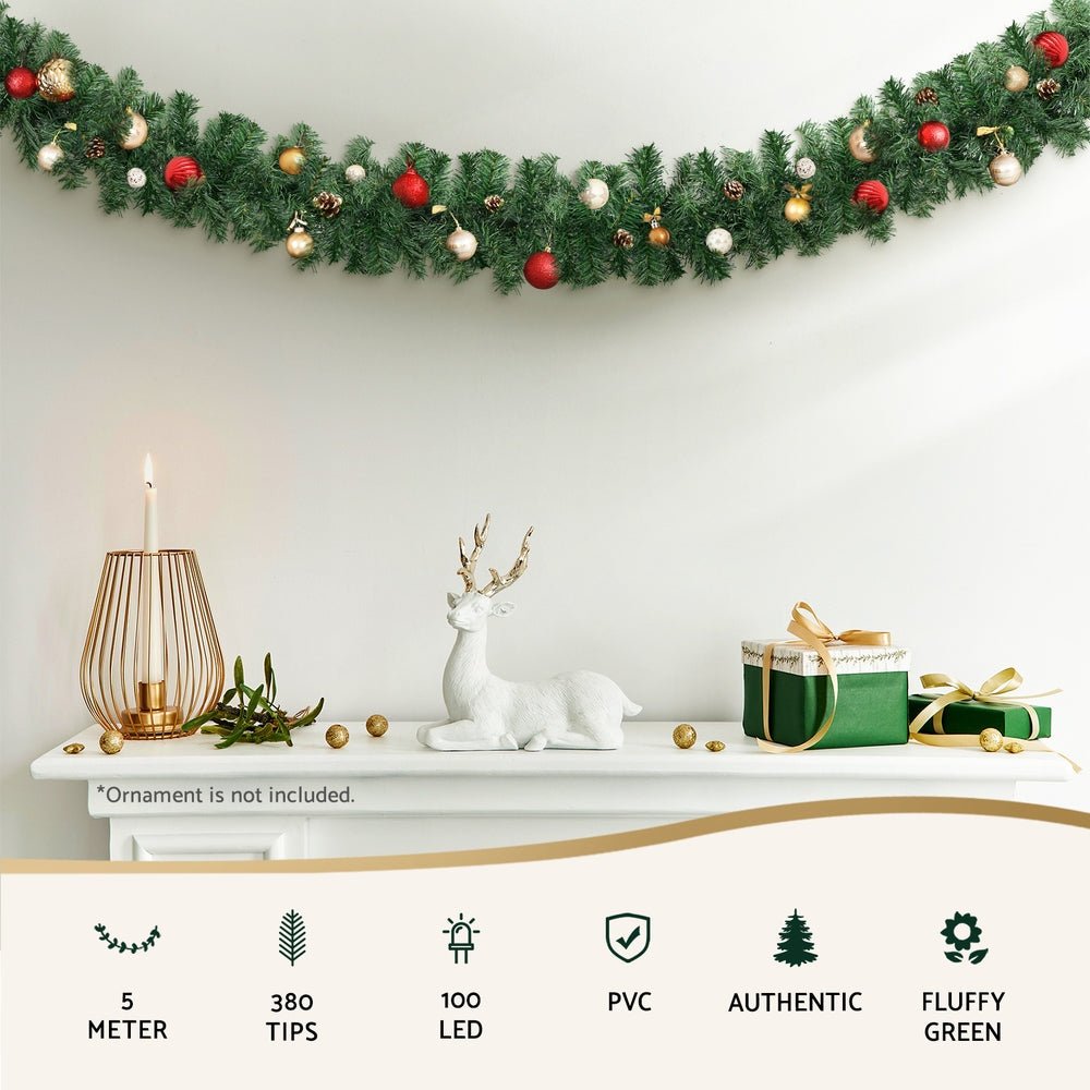 Jingle Jollys 5M Christmas Garland LED Lights Party Xmas Decorations 380 TIPS - SportZone.co.nz