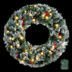 Jingle Jollys 60cm Christmas Wreath LED Lights Snowy Berries Garland Party Decor - SportZone.co.nz