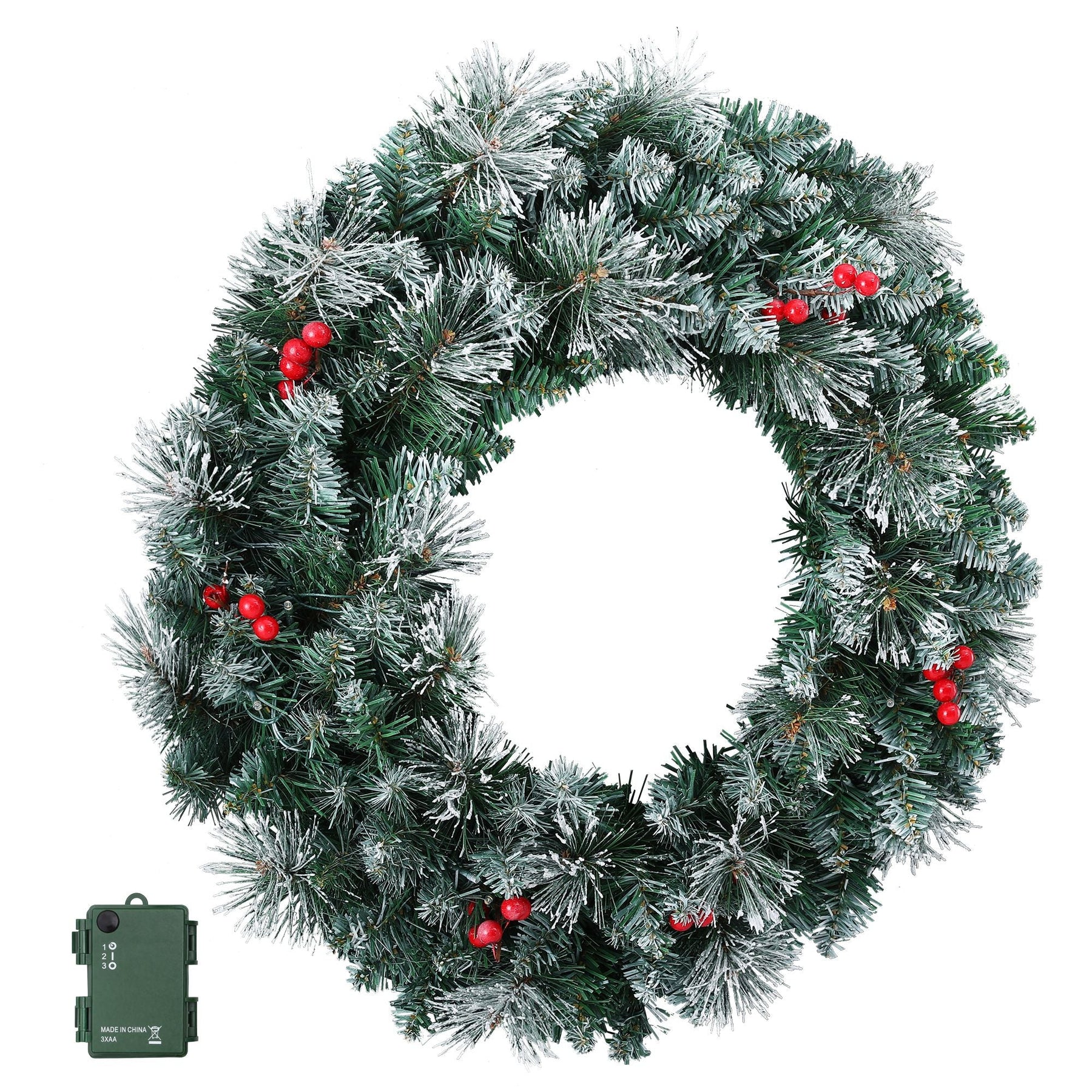 Jingle Jollys 60cm Christmas Wreath LED Lights Snowy Berries Garland Party Decor - SportZone.co.nz