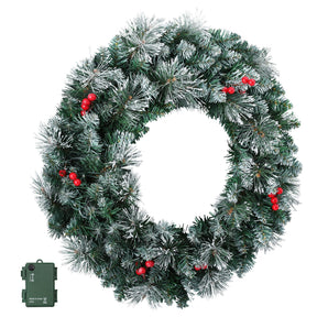 Jingle Jollys 60cm Christmas Wreath LED Lights Snowy Berries Garland Party Decor - SportZone.co.nz