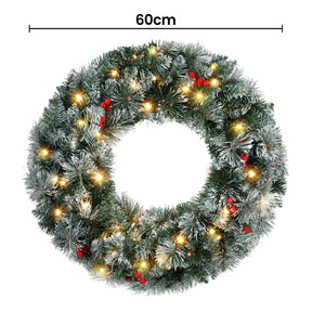 Jingle Jollys 60cm Christmas Wreath LED Lights Snowy Berries Garland Party Decor - SportZone.co.nz