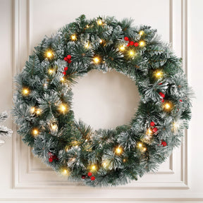 Jingle Jollys 60cm Christmas Wreath LED Lights Snowy Berries Garland Party Decor - SportZone.co.nz