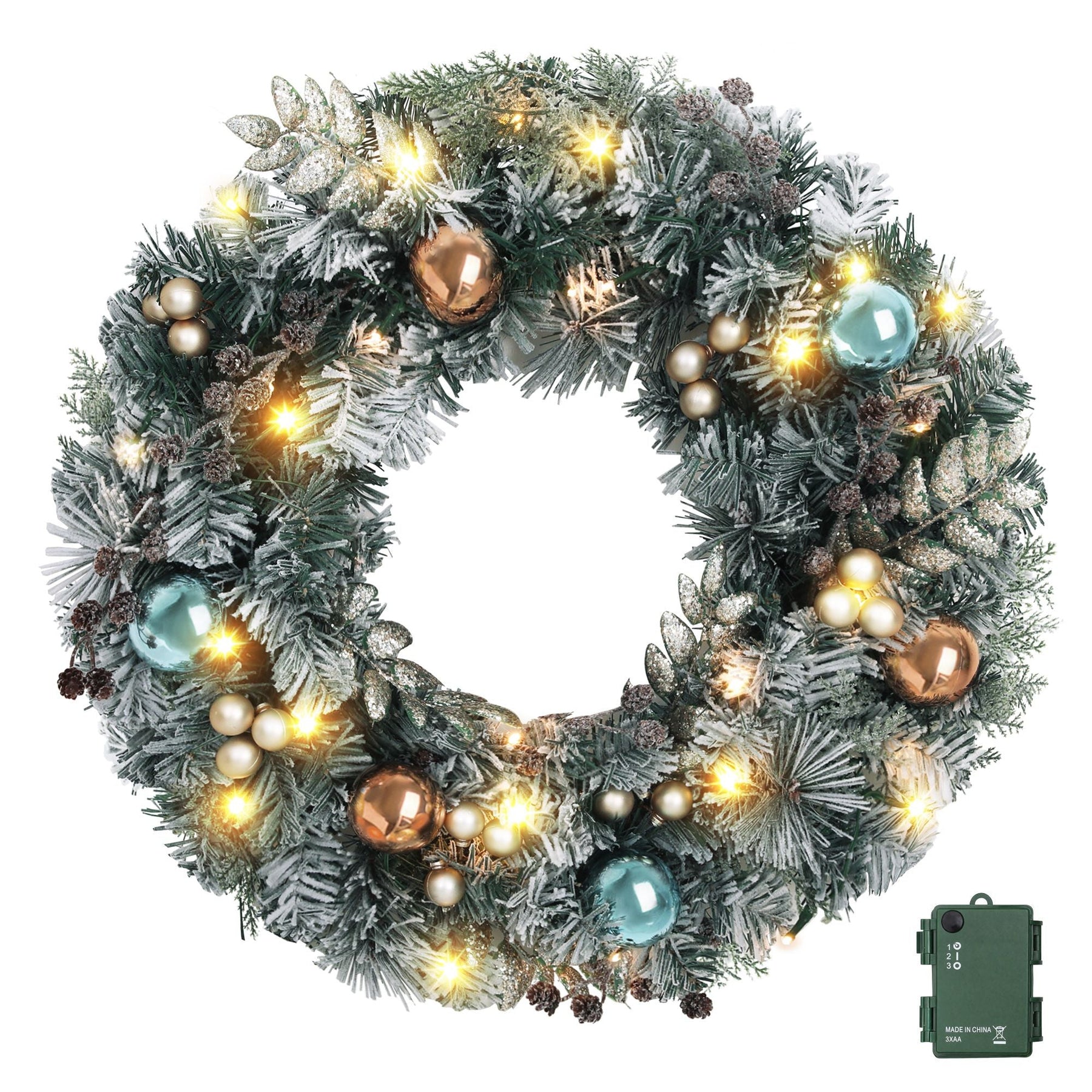 Jingle Jollys 60cm Christmas Wreath with LED Lights Snowy Garland Xmas Decor - SportZone.co.nz