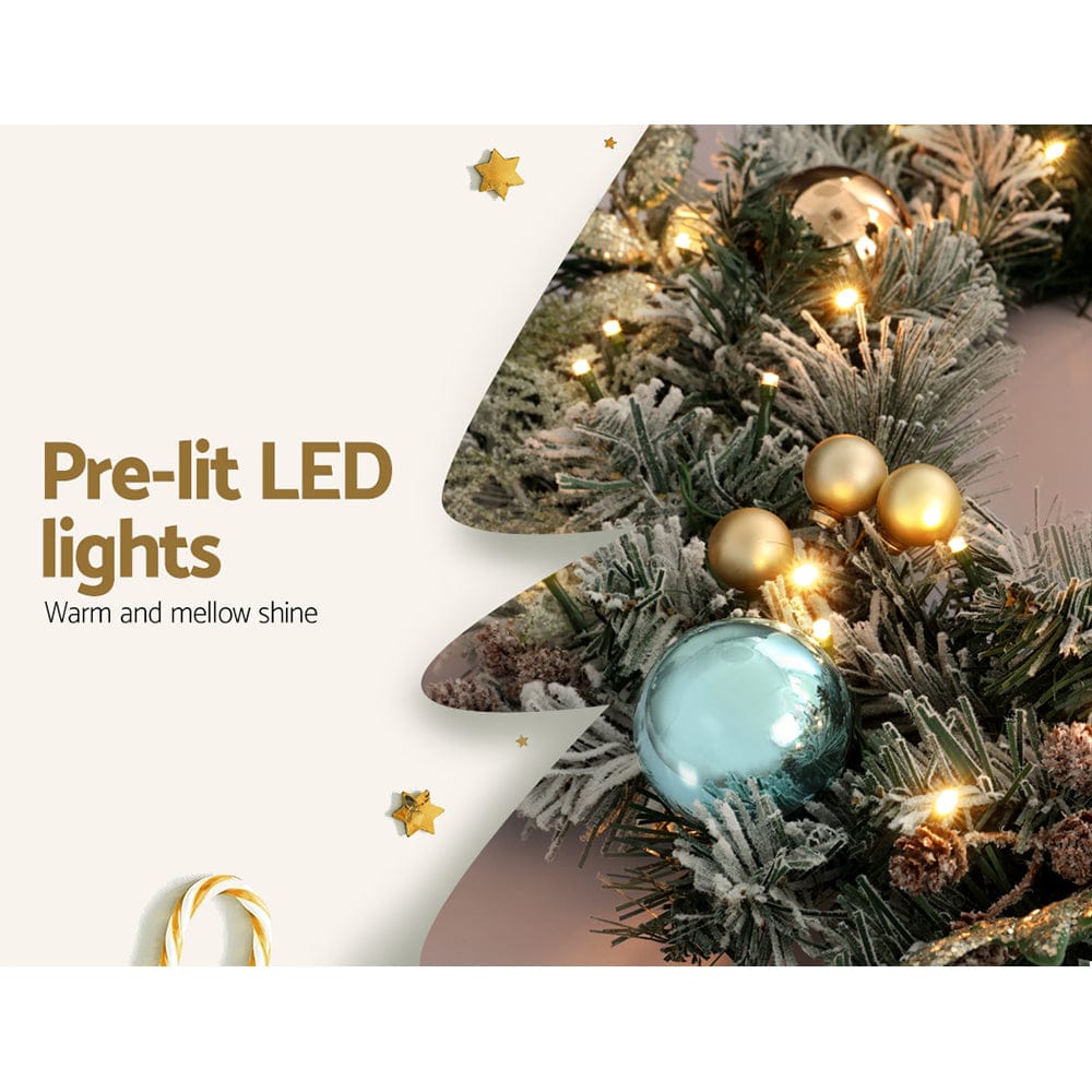 Jingle Jollys 60cm Christmas Wreath with LED Lights Snowy Garland Xmas Decor - SportZone.co.nz