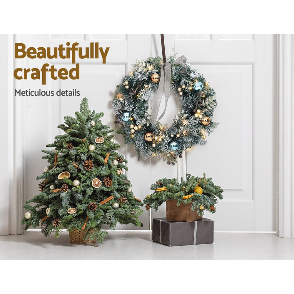 Jingle Jollys 60cm Christmas Wreath with LED Lights Snowy Garland Xmas Decor - SportZone.co.nz