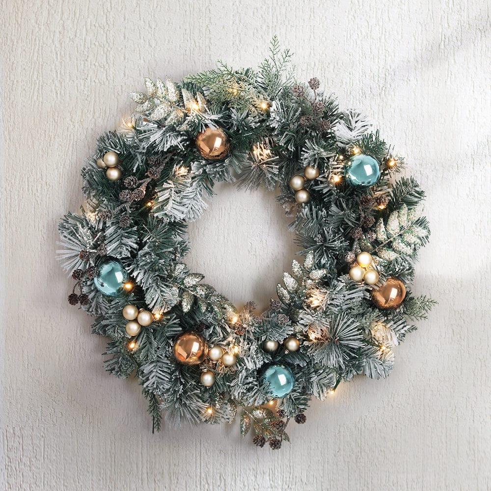 Jingle Jollys 60cm Christmas Wreath with LED Lights Snowy Garland Xmas Decor - SportZone.co.nz