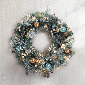 Jingle Jollys 60cm Christmas Wreath with LED Lights Snowy Garland Xmas Decor - SportZone.co.nz