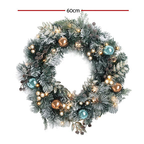 Jingle Jollys 60cm Christmas Wreath with LED Lights Snowy Garland Xmas Decor - SportZone.co.nz