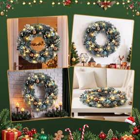 Jingle Jollys 60cm Christmas Wreath with LED Lights Snowy Garland Xmas Decor - SportZone.co.nz